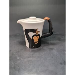 Pier‎ 1 Imports Hand Painted Monkey 3D Chimpanzee Coffee Tea Pot W/lid One Euc